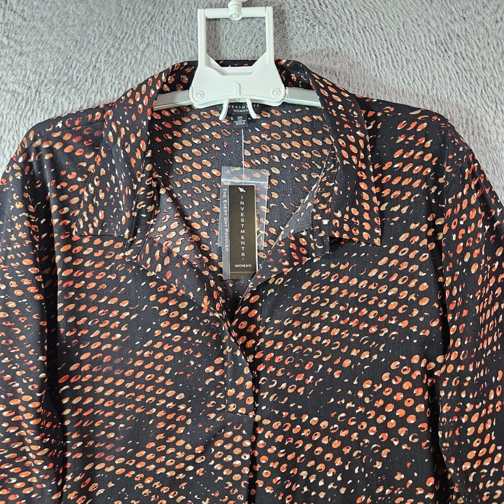 NWT Investments Women 3X Shirt Top Split Neck Pullover Geometric Brown‎ Black - Picture 3 of 11